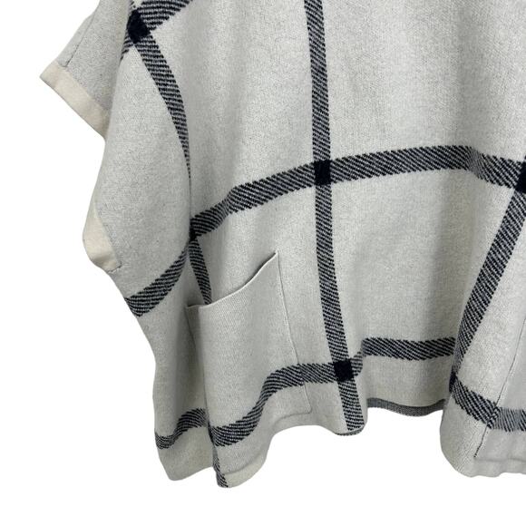 Ann Taylor Wool Windowpane Turtleneck Poncho Sweater Womens XS/S White - Picture 2 of 6
